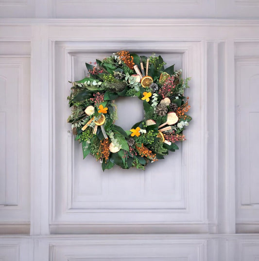 Country Citrus Dried Floral Wreath - 18-in - Mellow Monkey