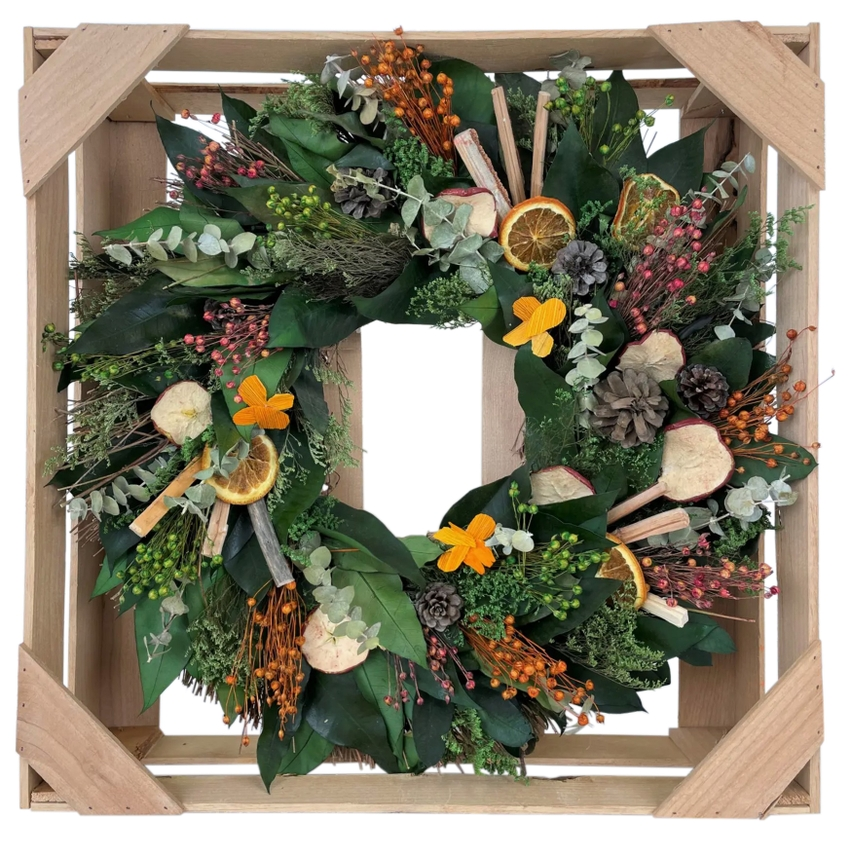 Country Citrus Dried Floral Wreath - 18-in - Mellow Monkey