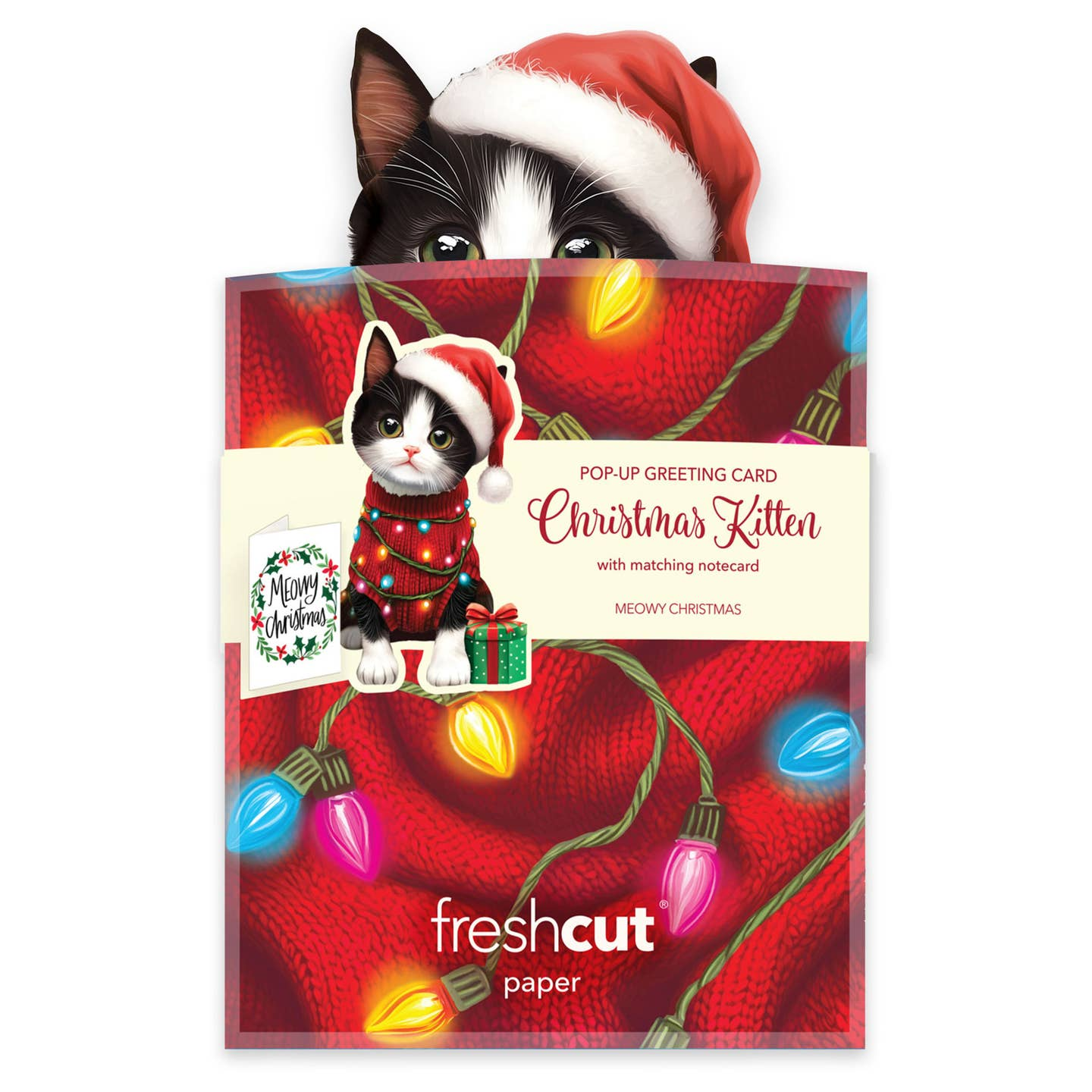 Christmas Kitten - Freshcut Paper Mini Pop-Up Greeting Card - Mellow Monkey