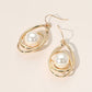Pearl Pointed Twisted Open Teardrop Dangle Earrings: Yellow Gold