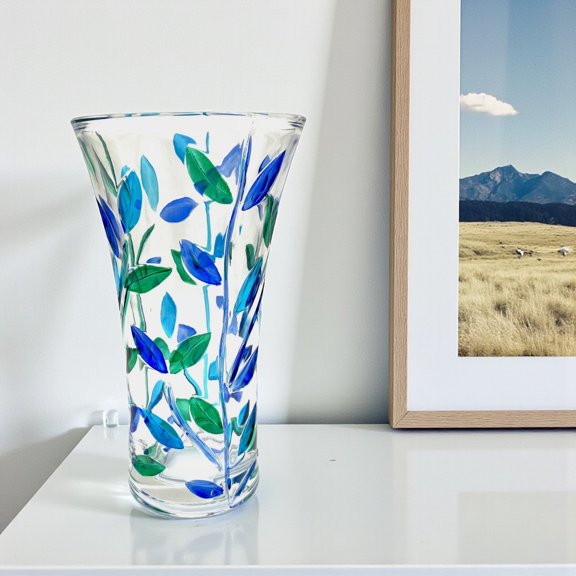 Aqua Tree of Life Vase - Venetian Glass - 10-in - Mellow Monkey