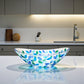Aqua Tree of Life Venetian Glass Oval Serving Bowl - 13-in - Mellow Monkey