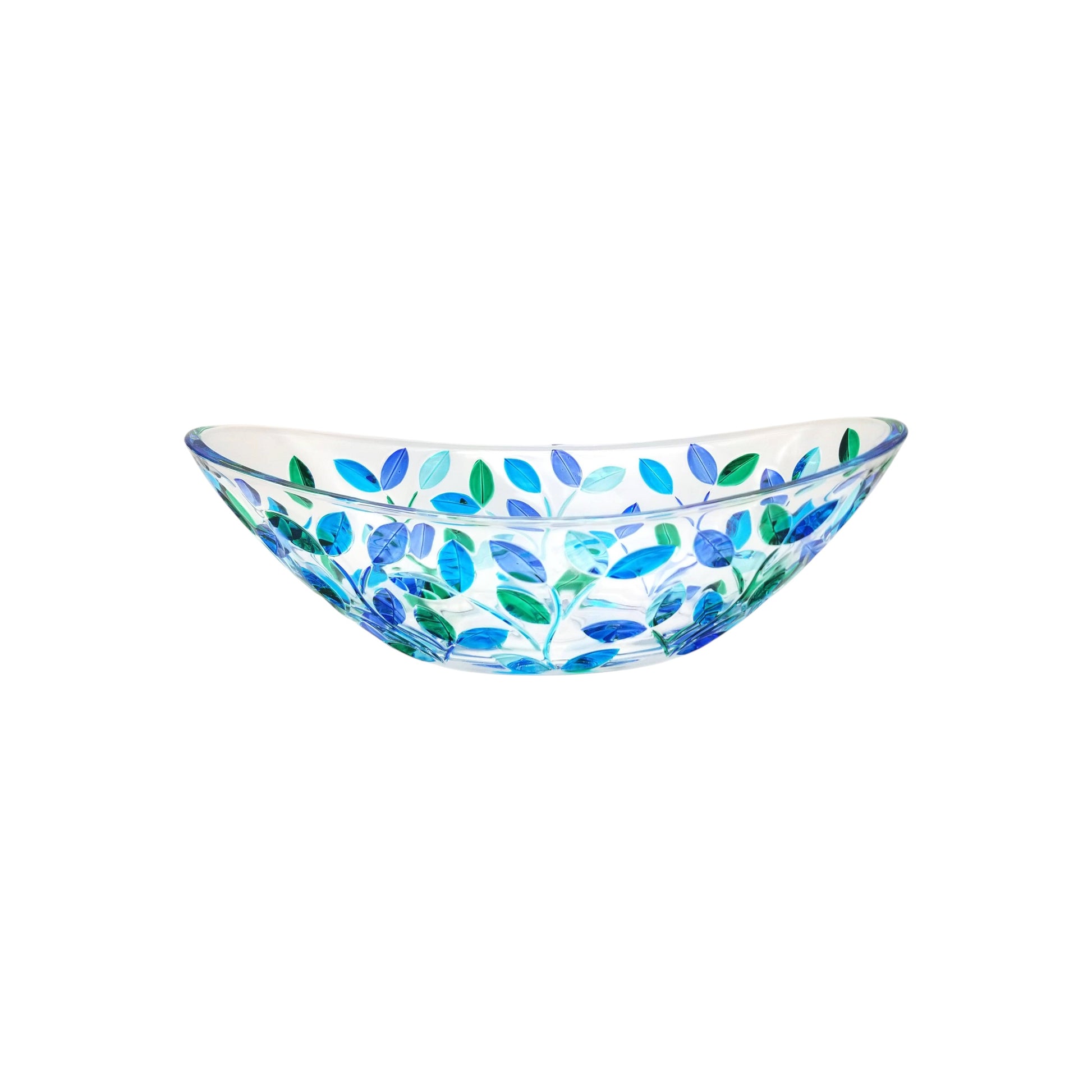 Aqua Tree of Life Venetian Glass Oval Serving Bowl - 13-in - Mellow Monkey