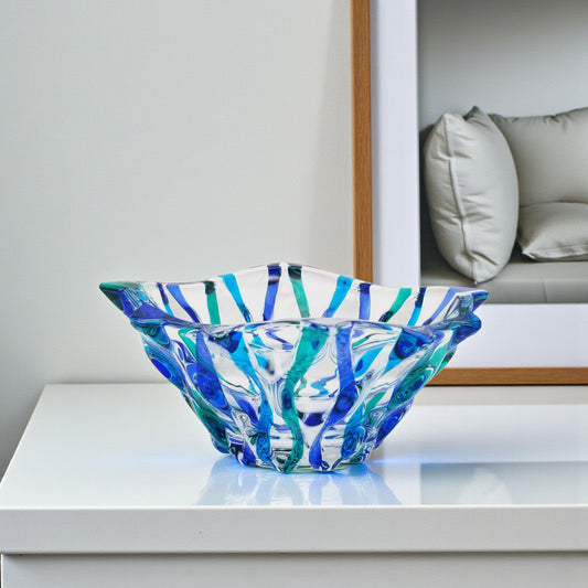 Aqua Samba Bowl - Venetian Glass - 8-1/4-in - Mellow Monkey