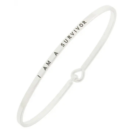 I Am A Survivor - Brass Hook Bangle Bracelet with Saying - Mellow Monkey