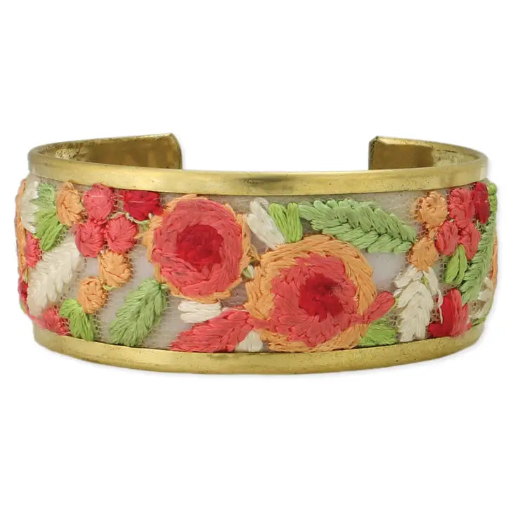 Floral Embroidered Cuff Bracelet - Mellow Monkey