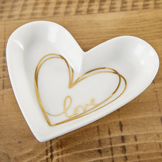 Heart Shaped Trinket Dish with Gold Foil Heart Accent - 4-in - Mellow Monkey