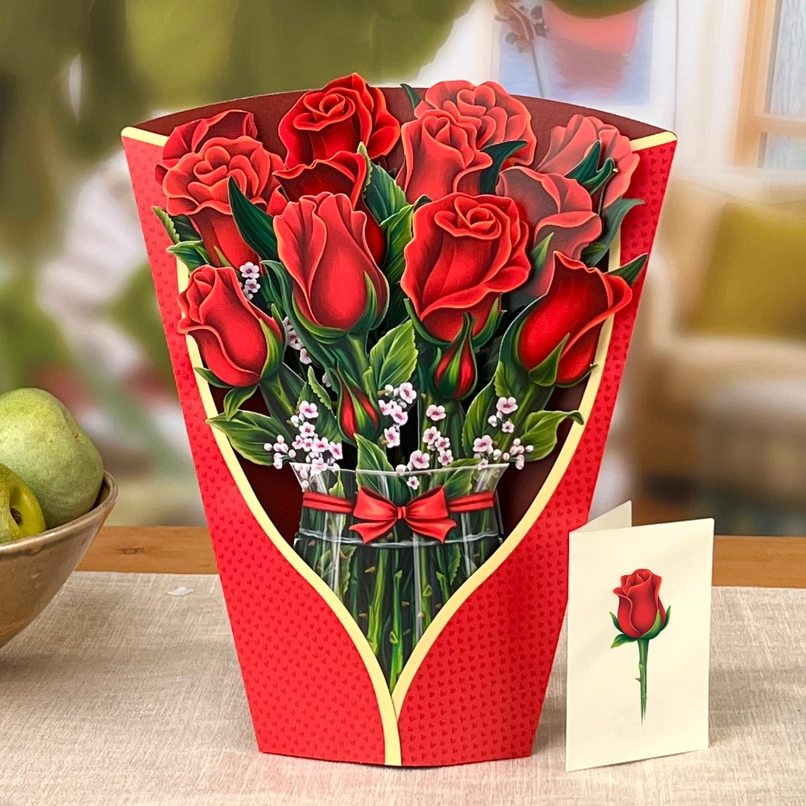 Red Roses - Pop-Up Flower Bouquet Greeting Card - Mellow Monkey