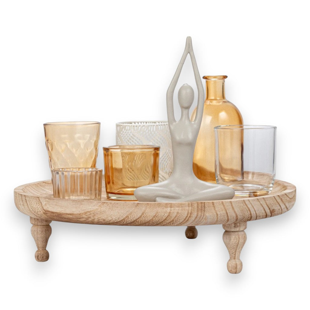 Footed Tray with 5 Tealight Holders, Vase & Yoga Figure - Set of 8 - Mellow Monkey