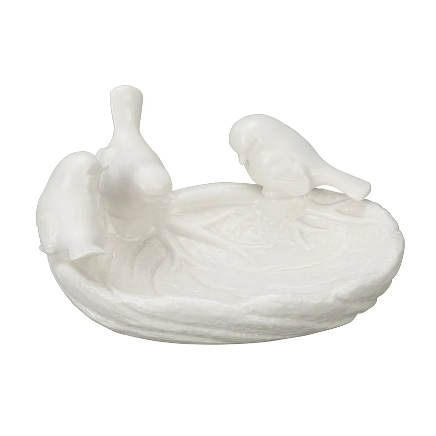 Ceramic Leaf Shaped Trinket Dish with Birds - Mellow Monkey