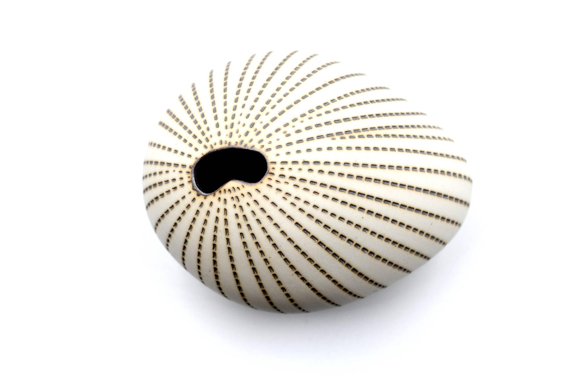 Mini Pebble - Handcrafted Porcelain Bud Vase - White with Taupe Stripes - 3.4 x 2.6 x 2.4 in - Mellow Monkey