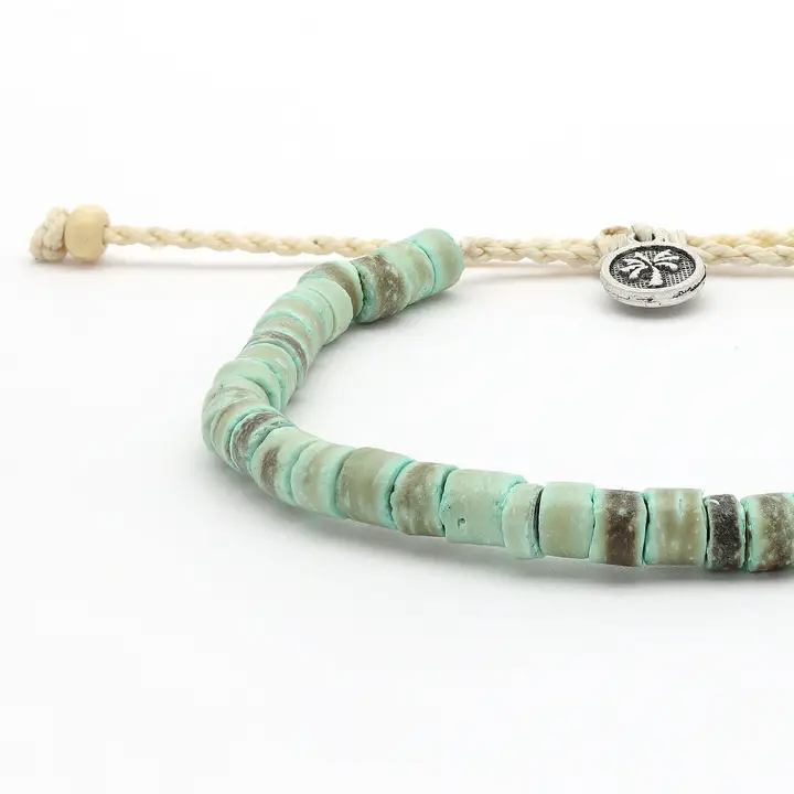 Green Pantai Kura-Kura Wood Bead Bracelet - Surf Jewelry - Mellow Monkey