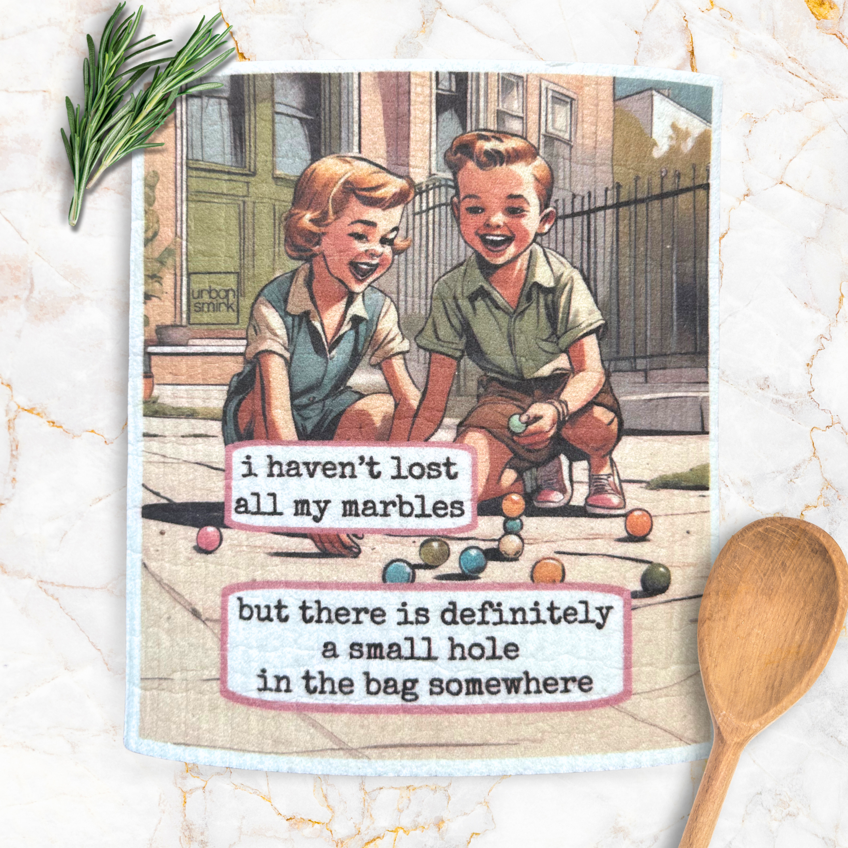 Hilarious Retro Vintage Swedish Dishcloth - Lost My Marbles - Mellow Monkey