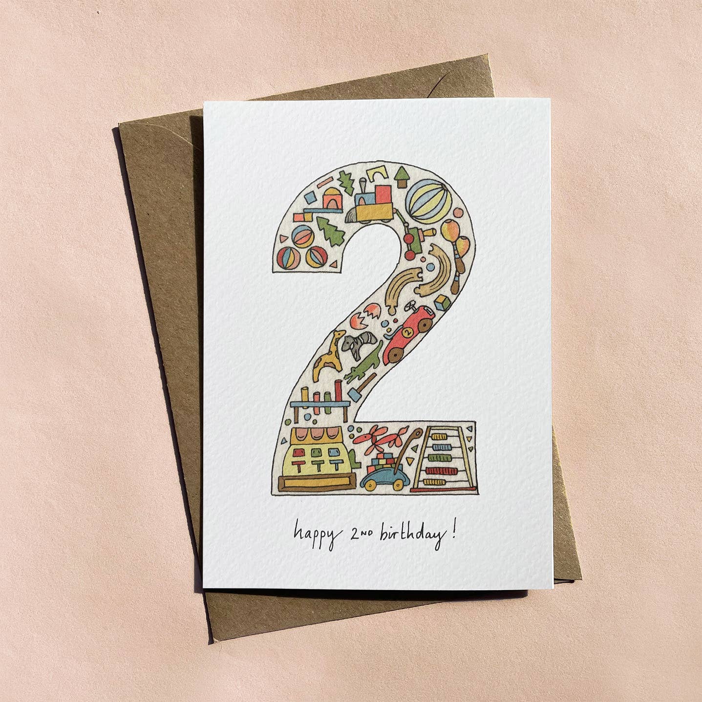 2nd Birthday Card - Hand Illustrated Vintage Style - Mellow Monkey
