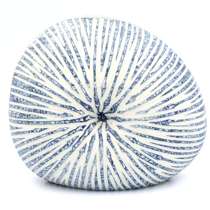 White with Blue Stripes Diva Round Mini Porcelain Bud Vase - 7"W x 6"H - Mellow Monkey