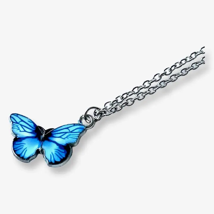 Blue Butterfly Charm Necklace - 18" - Mellow Monkey