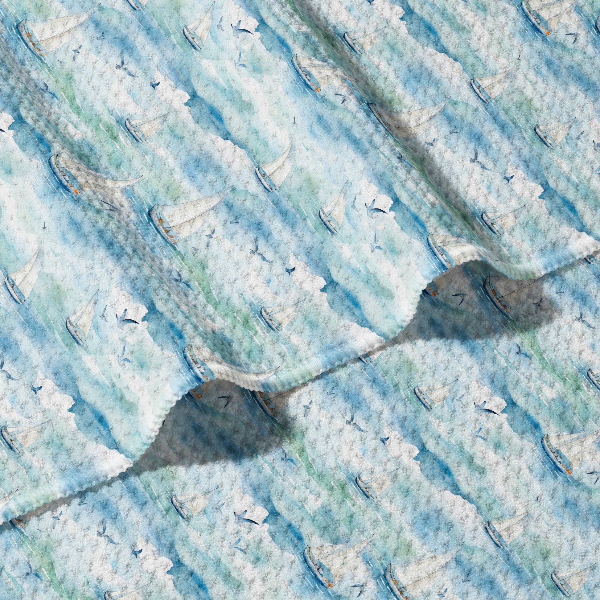 Watercolor Sailboats - Double Sided - Waffle Dish Towel - Mellow Monkey