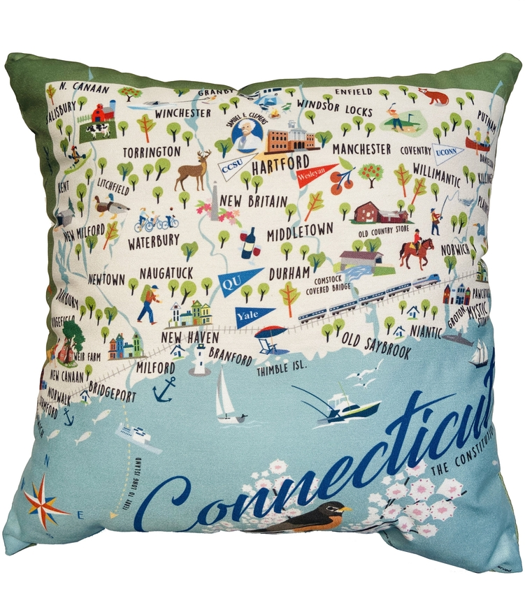 Connecticut Map - Decorative Throw Pillow 18-in Square - Mellow Monkey