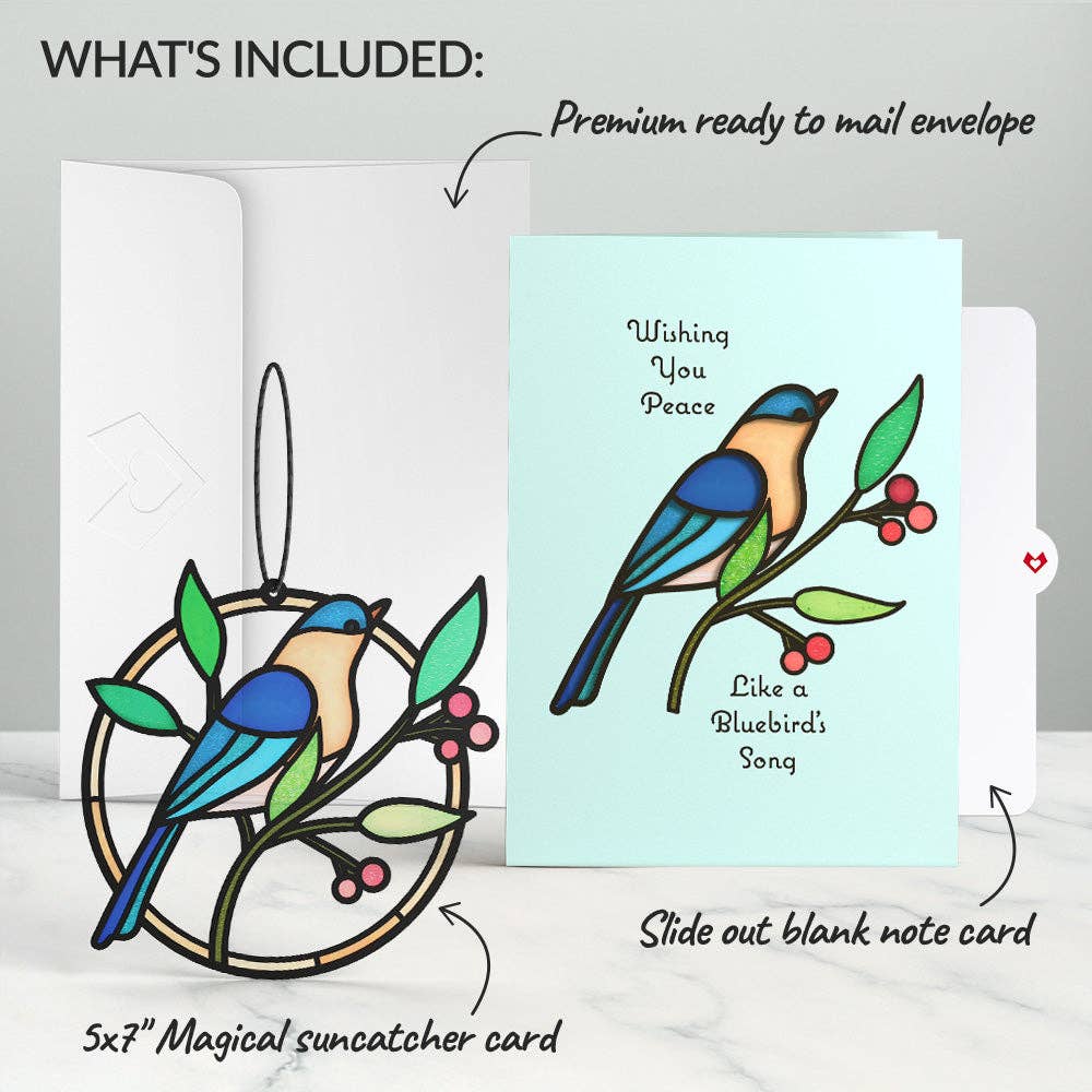 Wishing You Peace Bluebird Suncatcher Card - Mellow Monkey
