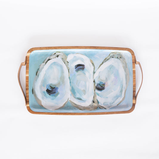 Coastal Oysters Rectangular Wooden Serving Tray - Kim Hovell Art - Mellow Monkey