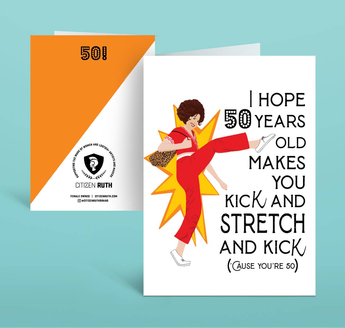I Hope 50 Years Old Makes You Kick Stretch And Kick - Birthday Greeting Card - Mellow Monkey