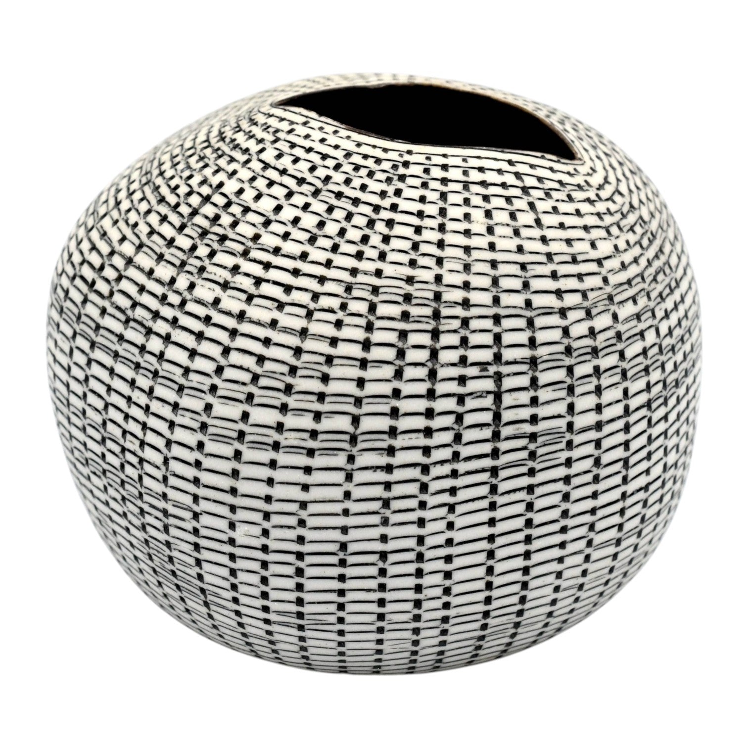 Pebble - Handcrafted Porcelain Bud Vase - White with Black Grid - 3.2 x 3.2 x 2.8 in - Mellow Monkey