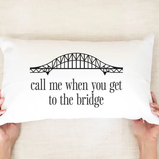 Call Me When You Get To The Bridge - Natural Canvas Down Filled Pillow - 12-in x 20-in - Mellow Monkey