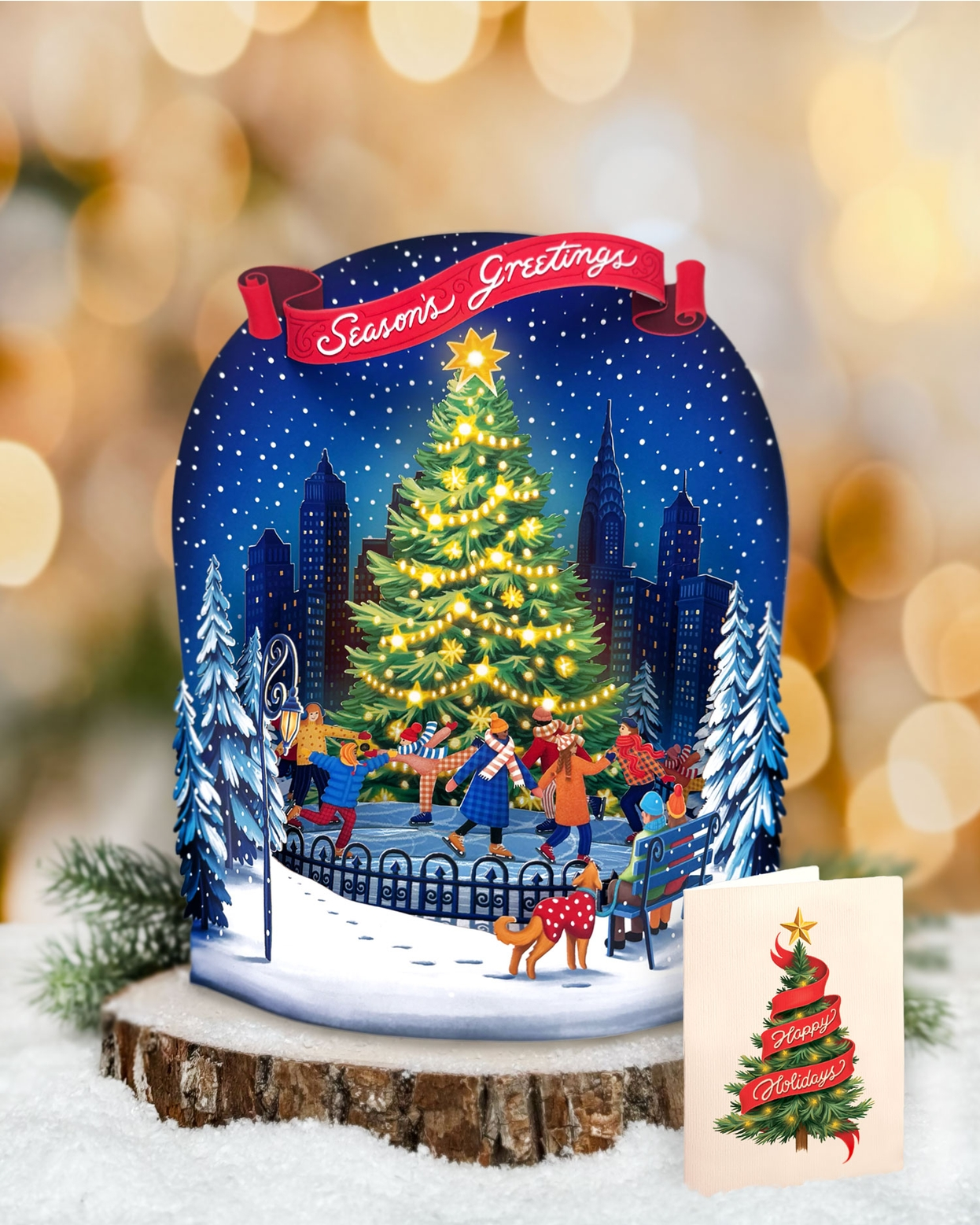 Christmas Skating Scene Pop-Up Greeting Card - Mellow Monkey