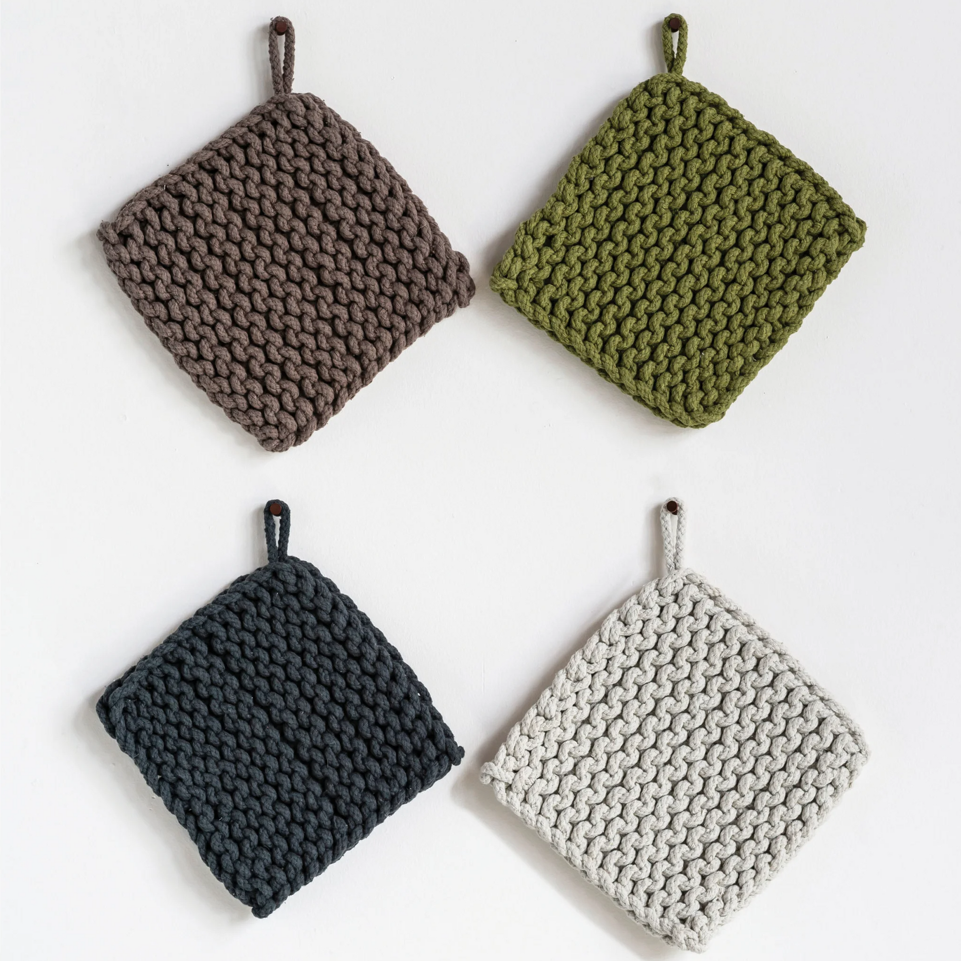 Crocheted Pot Holder - Thick Cotton - Neutrals - 8-in - Mellow Monkey