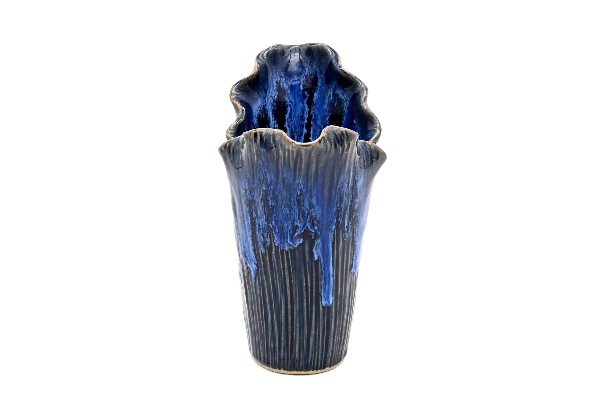 Blue Petal Crest - Porcelain Ceramic Vase - 5.5 x 3.5 x 7 in - Mellow Monkey