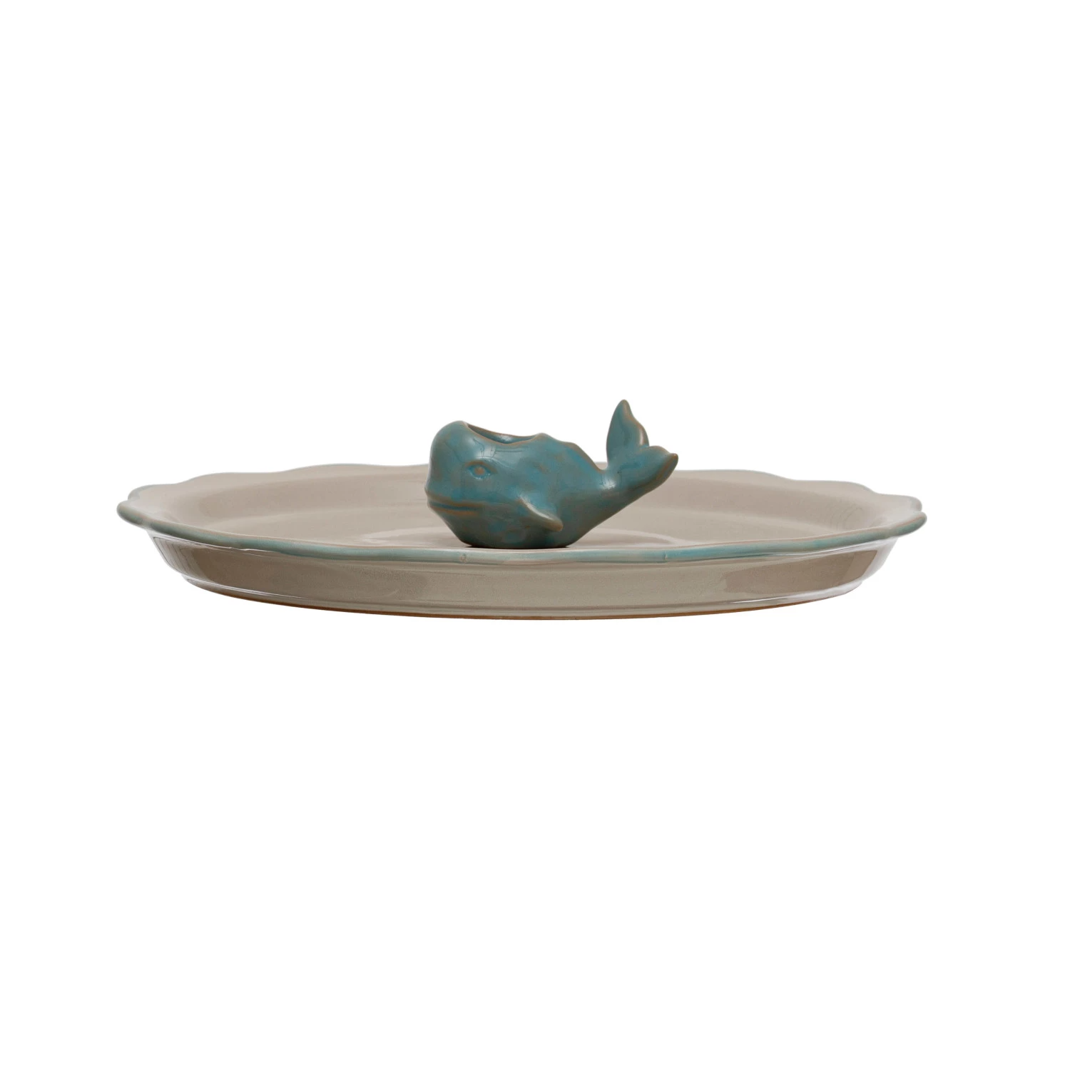 Stoneware Plate With Whale Toothpick Holder - 10 inches - Mellow Monkey