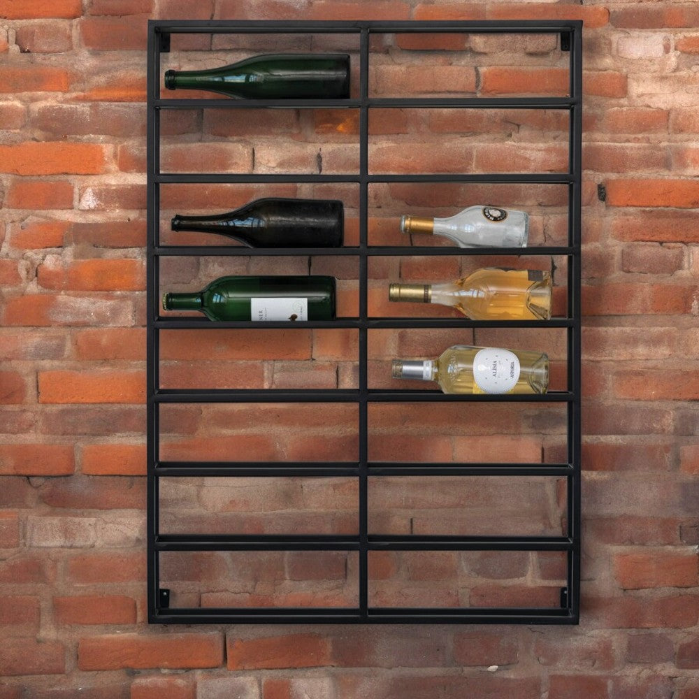 Heavy Duty Black Metal Wall Wine Rack - Holds 16 Bottles - 39-in - Mellow Monkey