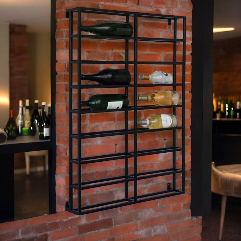 Mellow Racks 4kt Heavy Duty Black Metal Wall Wine Rack - Holds 16 Bottles - 39-in ...