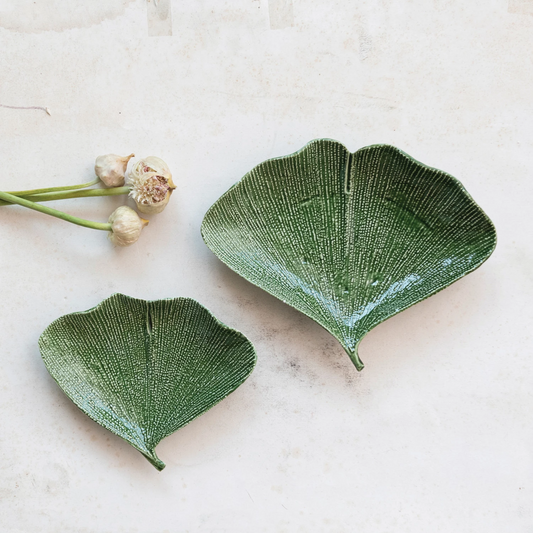 Gingko Leaf Shaped Debossed Stoneware Plate - Mellow Monkey