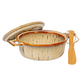 Cream Stoneware Brie Baker with Bamboo Spreader - 7-in - Mellow Monkey