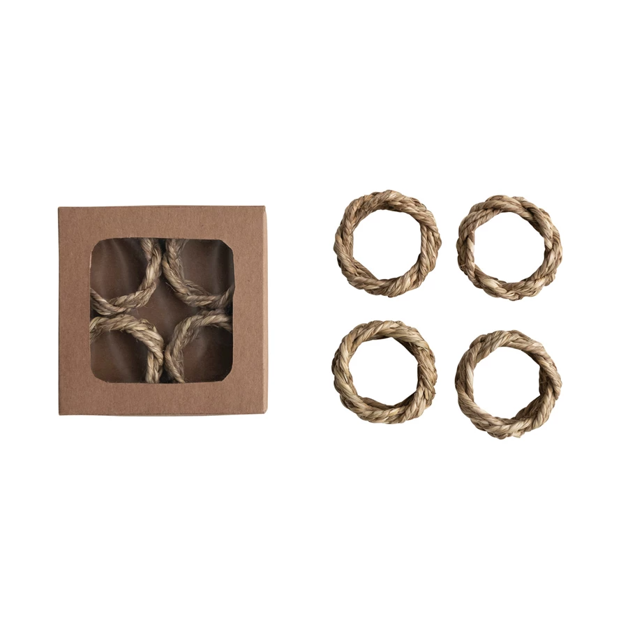 Round Braided Seagrass Napkin Rings - Set of 4 - Mellow Monkey