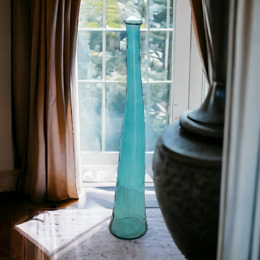 Aqua Recycled Glass Vase - 48-in - Mellow Monkey