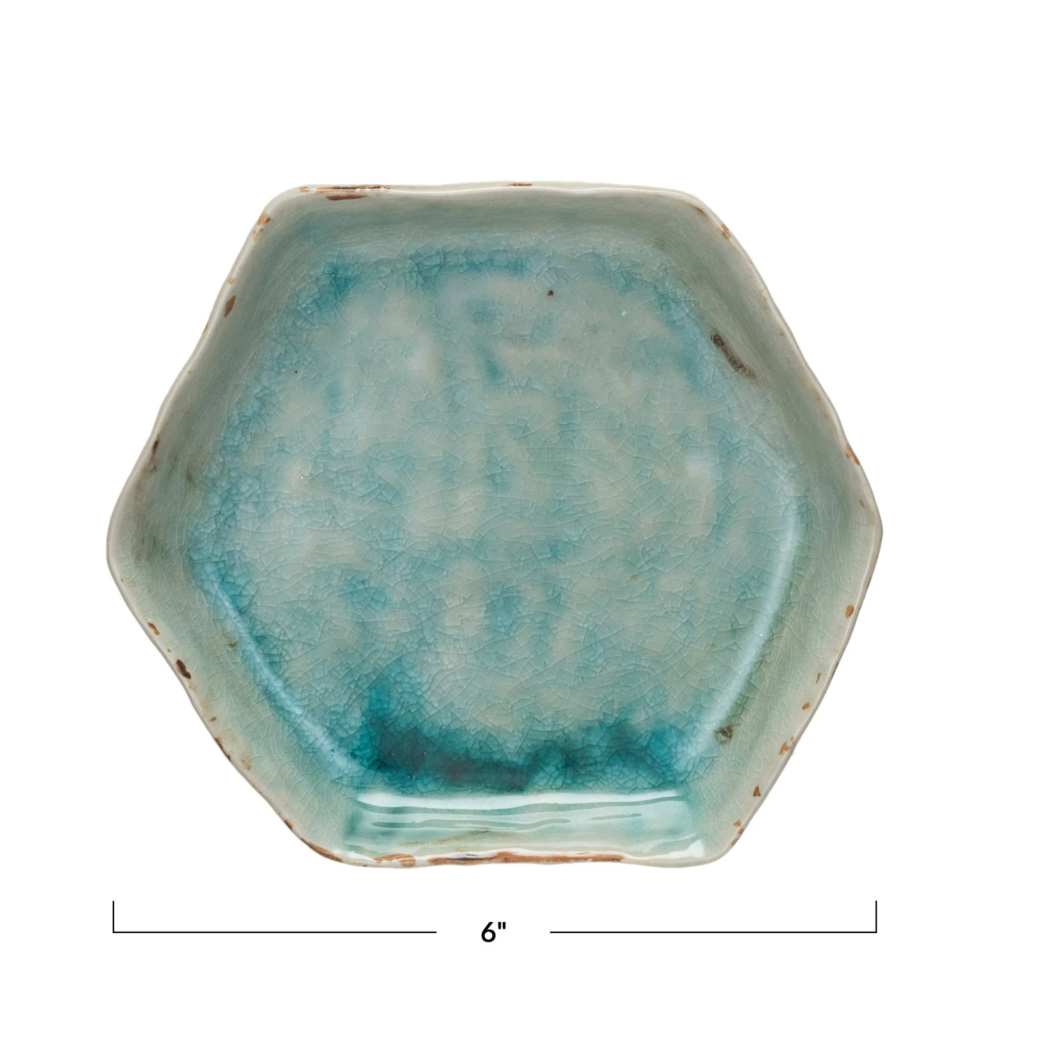 Aqua Crackle Glaze Stoneware Hexagon Dish - 6-in - Mellow Monkey