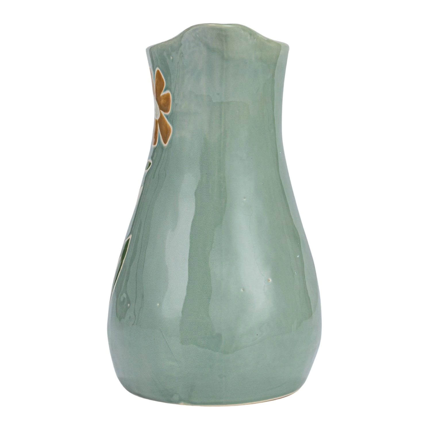 Sage Green Hand-Painted Stoneware Pitcher with Wax Relief Flowers - 2 Quart - Mellow Monkey