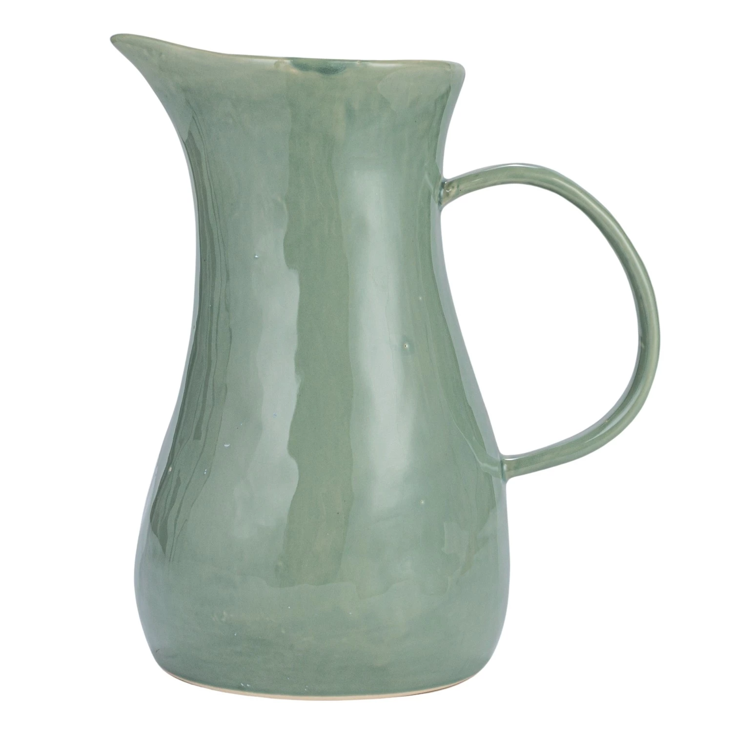 Sage Green Hand-Painted Stoneware Pitcher with Wax Relief Flowers - 2 Quart - Mellow Monkey
