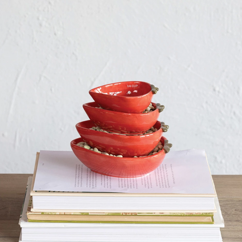 Hand Painted Stoneware Strawberry Measuring Cups - Set of 4 - Mellow Monkey