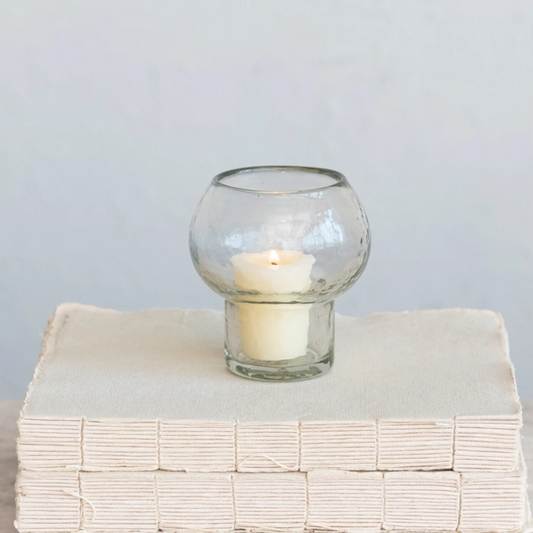 Recycled Glass Footed Votive Holder - 4-in - Mellow Monkey
