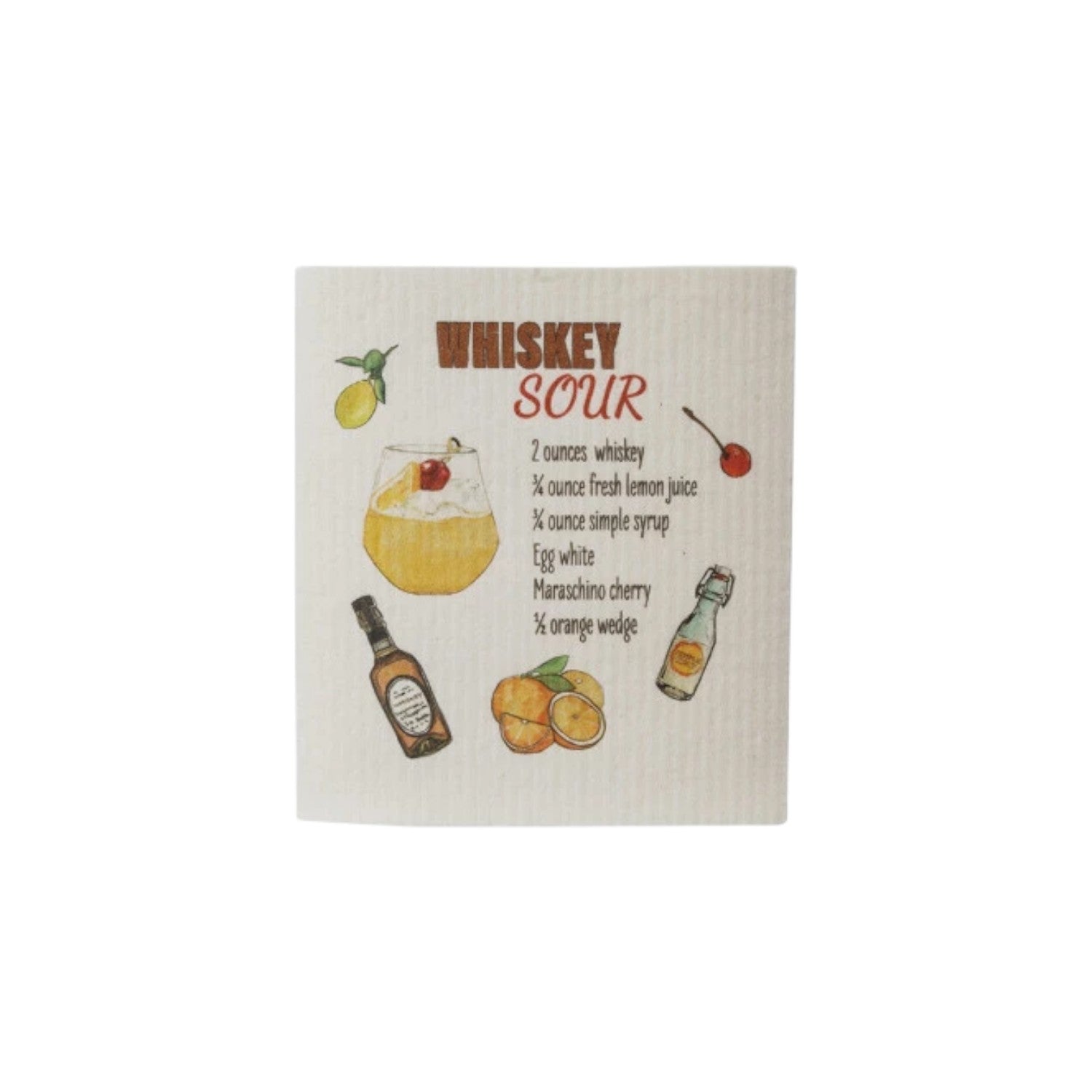 Whiskey Sour Recipe Swedish Dishcloth - Mellow Monkey