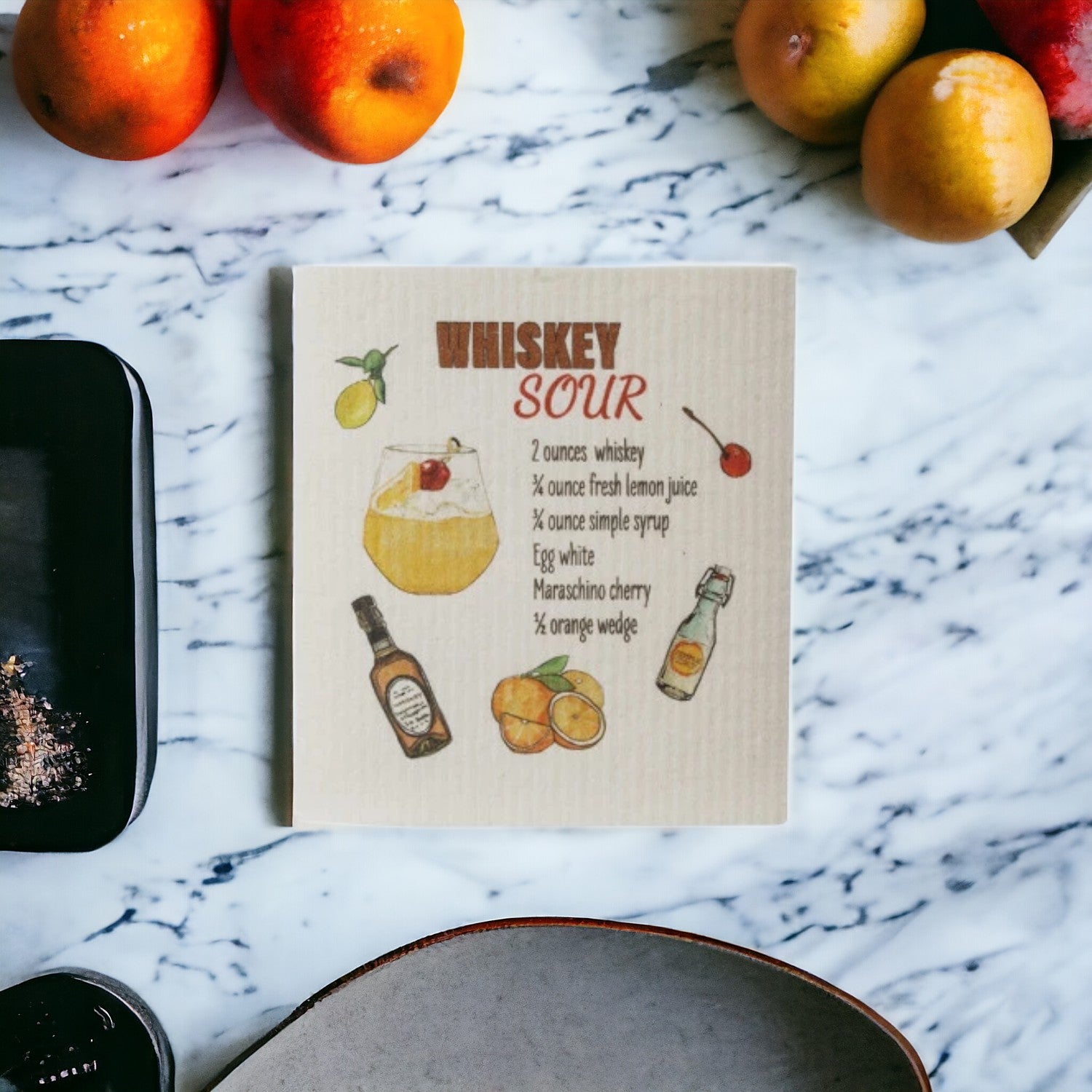 Whiskey Sour Recipe Swedish Dishcloth - Mellow Monkey