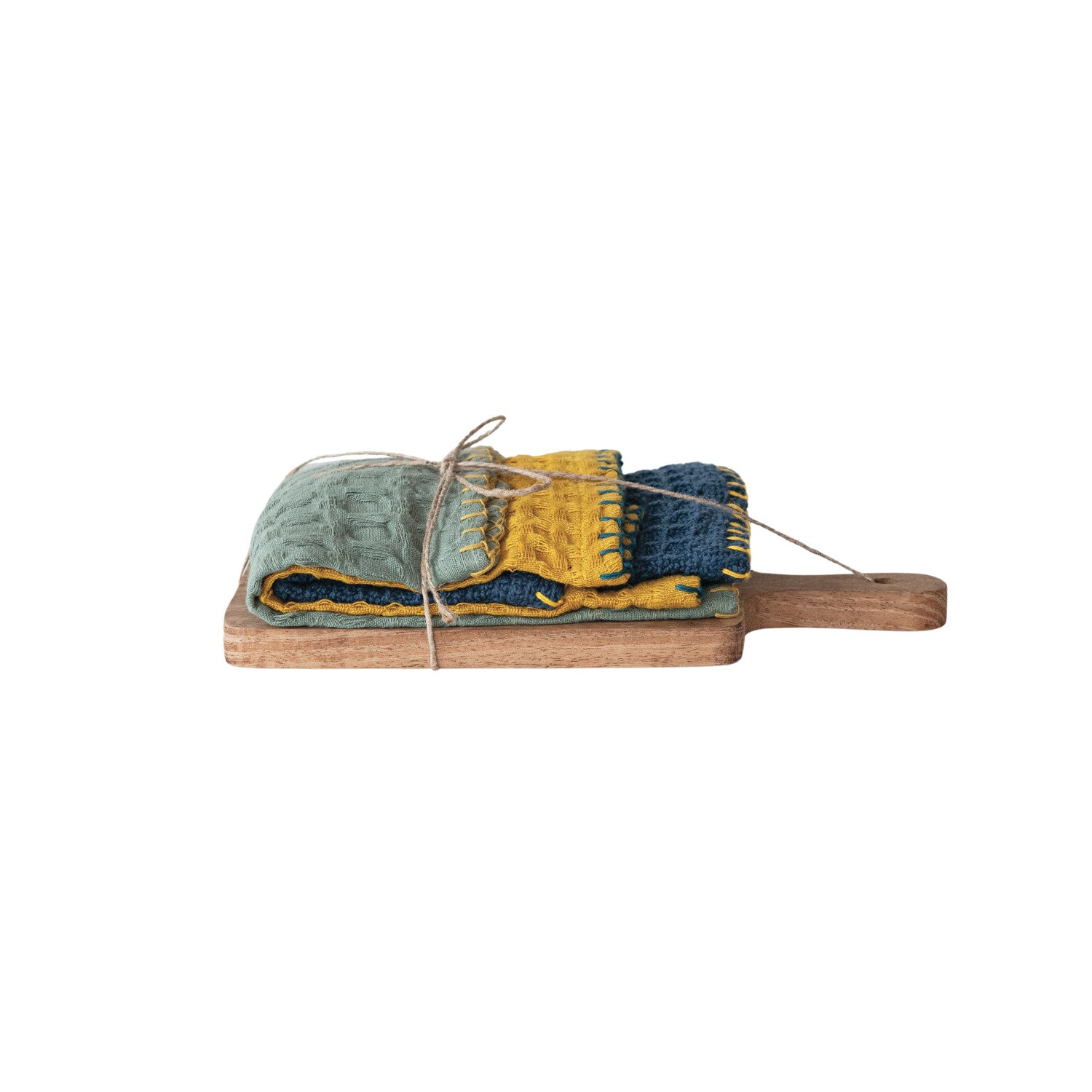 Cotton Waffle Weave Dish Cloths with Cutting Board - 10-1/2-in - Mellow Monkey