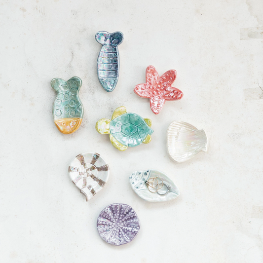 Hand-Painted Stoneware Sea Life Shaped Dish