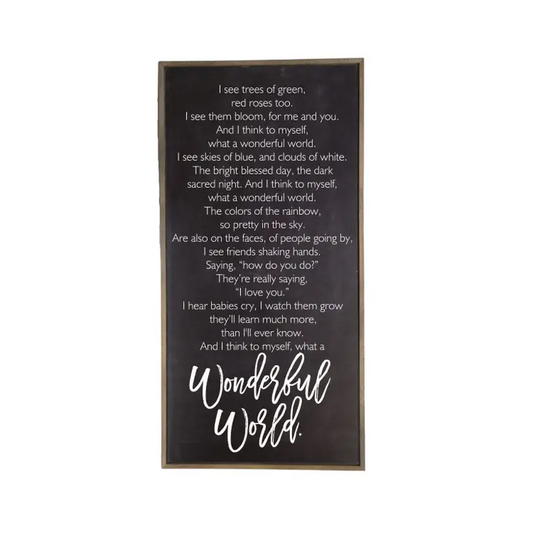 What A Wonderful World (Black) - Framed Wood Sign - 36-in - Mellow Monkey
