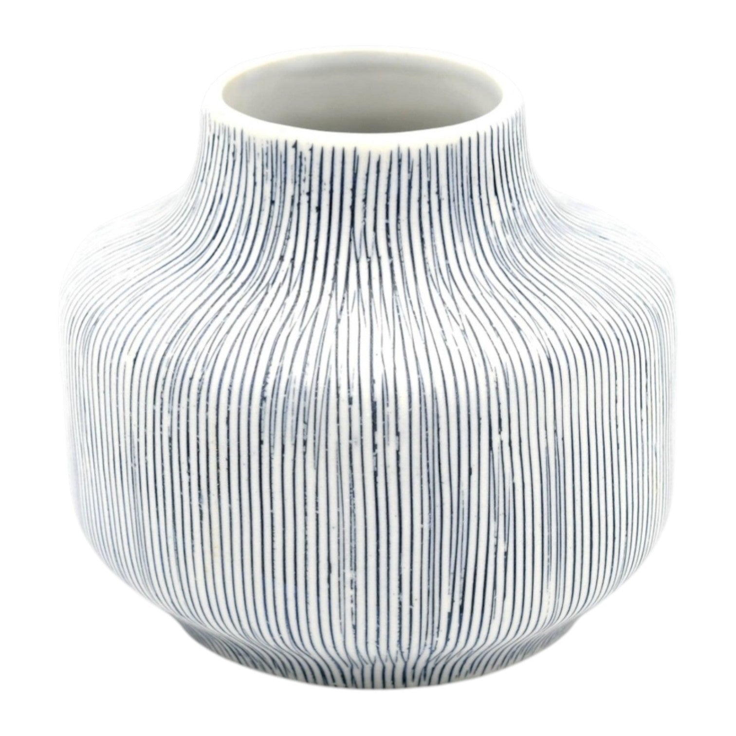 Mini Diana - Handcrafted Porcelain Vase - White with Blue Stripes - 4.1 x 4.1 x 3.7 in - Mellow Monkey