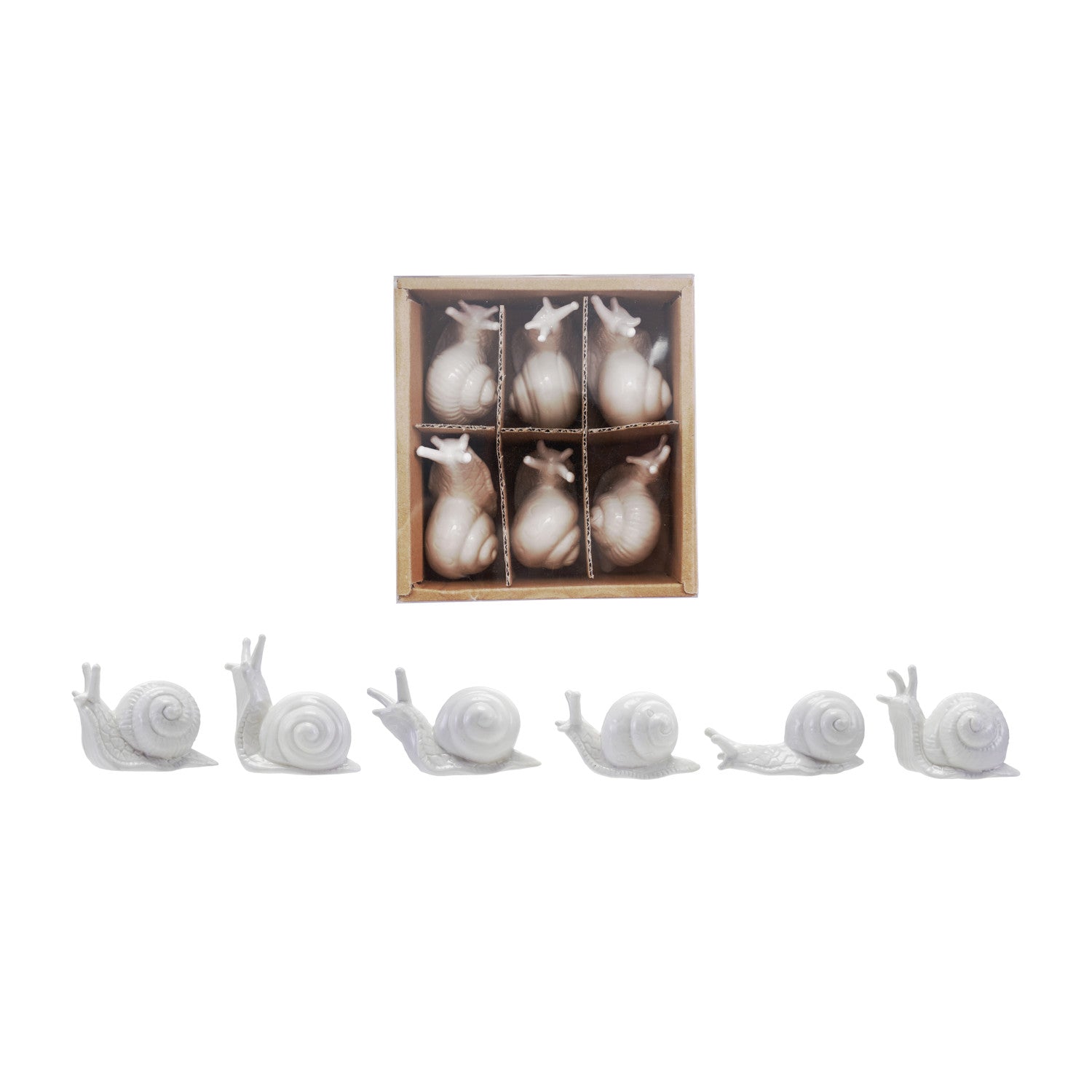 Stoneware Snails, White, Boxed Set of 6