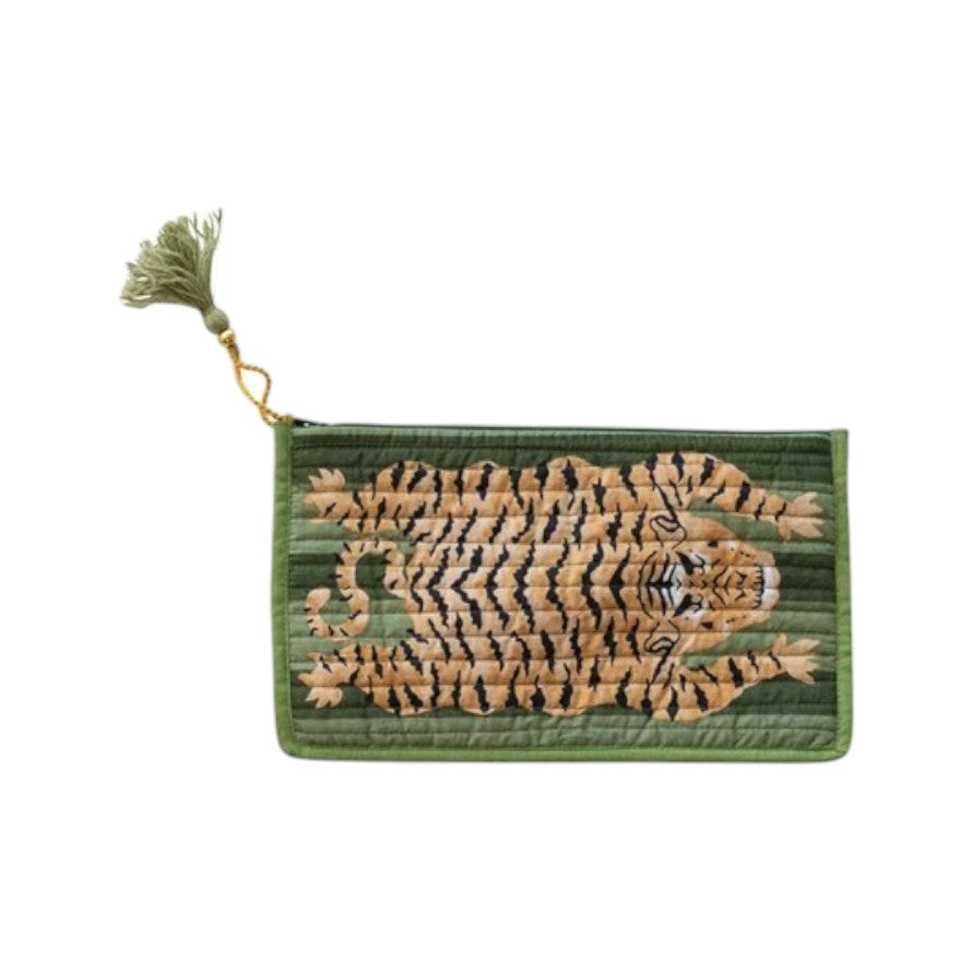 Tiger Printed Cotton Voile Zip Pouch with Interior Coating - Mellow Monkey